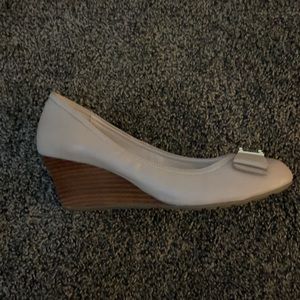 Beautiful pale tan/pale peach Cole Haan Emory wedge pump.